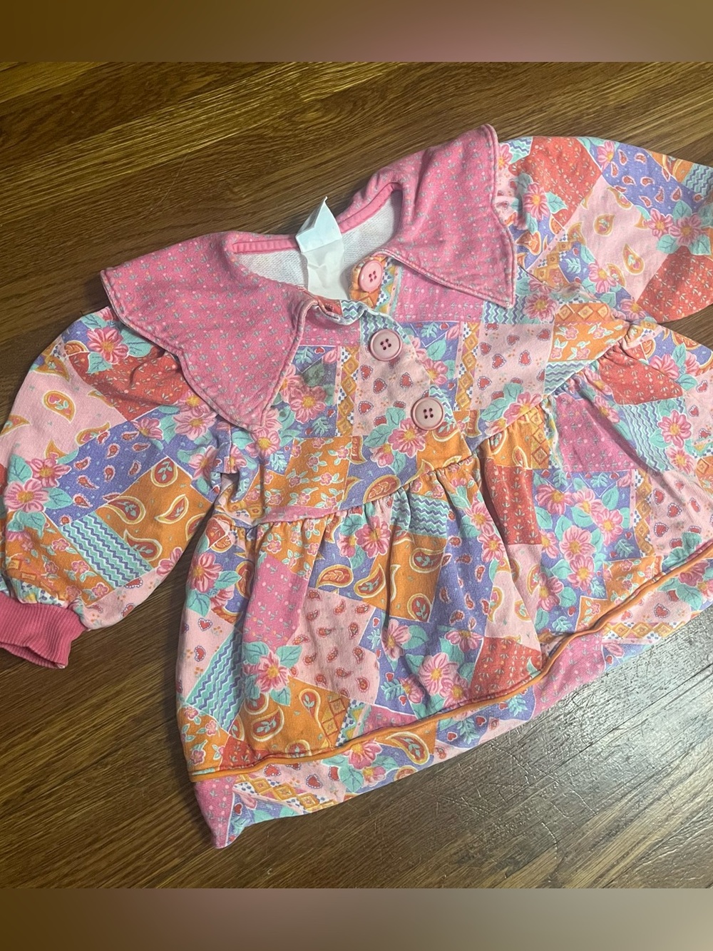 Vtg 2t 3t girls top 90s patchwork pink collar